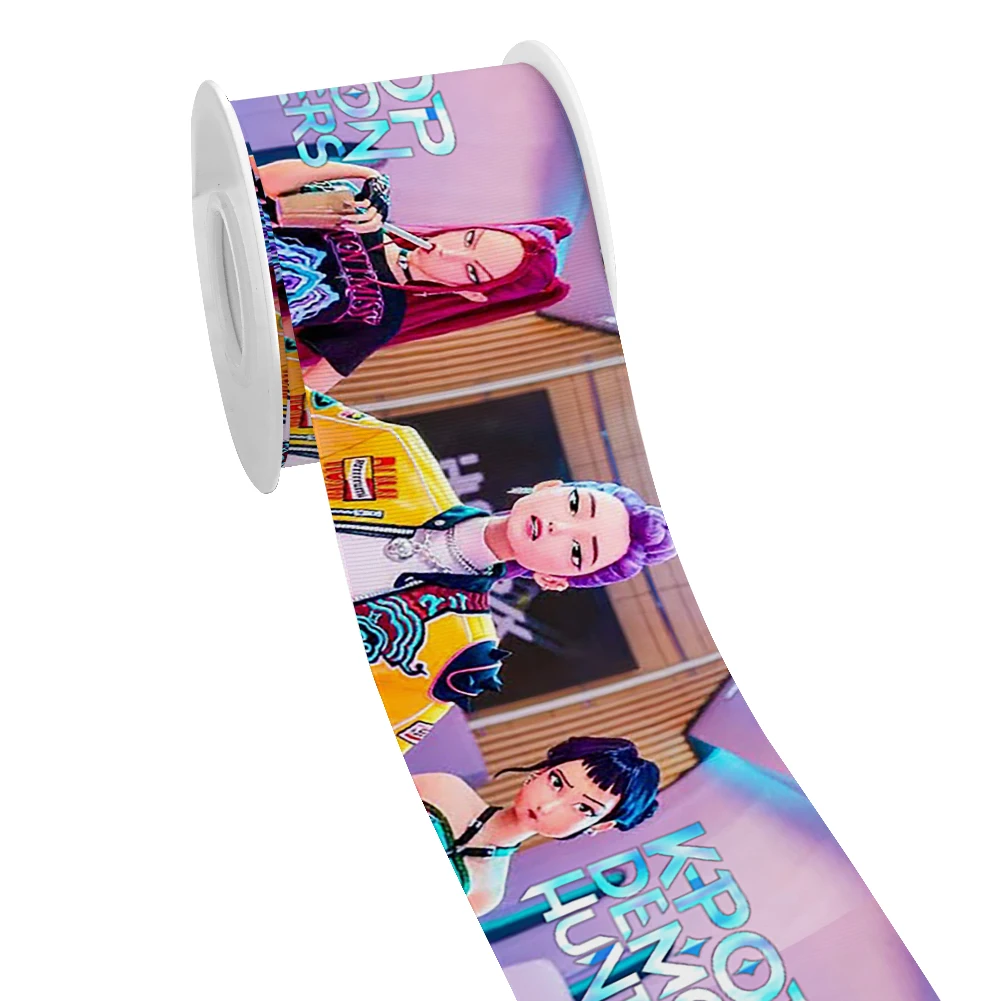 Cinta de grosgrain con estampado de dibujos animados K Pop Hunter, bonito diseño novedoso, para envolver lazos para el pelo, decoración artesanal, embalaje de regalo, 5 yardas