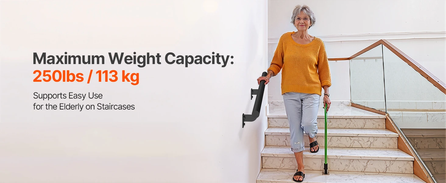 SucceBuy Wall Mounted Stair Handrail 4ft Galvanized Aluminum 1.26 inch Pipe Diameter Industrial Hand Rail for Security Baluste
