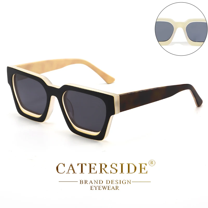 CATERSIDE Retro Polarisierte Quadratische Sonnenbrille Herren Hochwertiger Acetat-Rahmen Damen Sonnenbrillen Fahren Sport Oculos De Sol UV400