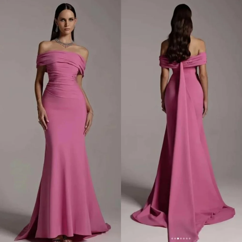 

Customized Fashion Chinese Style Pleat Ruched Mermaid Off-the-shoulder Long Dresses Bespoke Occasion Dresses Sizes Available