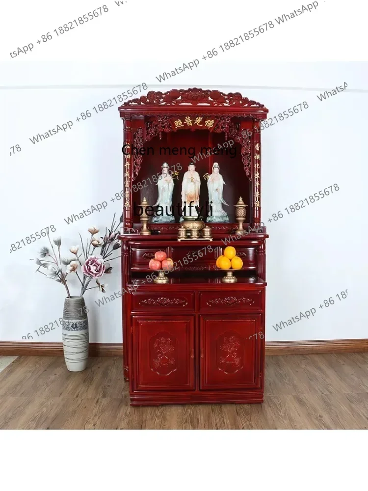 xz1Household Economical Buddha Cabinet Altar Solid Wood Buddha Shrine Guanyin Table God of Wealth Buddha Statue Worship TableK18