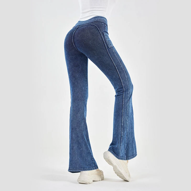 Activewear Leggings Fitness Women High Waist Stretch Denim Flare Pants Wide Leg Legins Skin Tight Slim Workout Sweating Sports