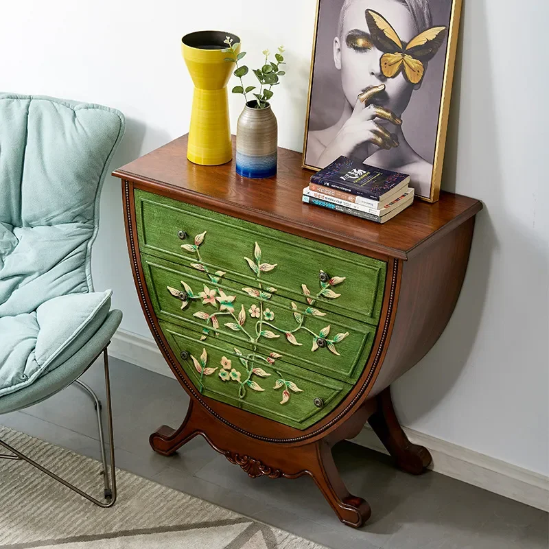 Living Room Decorative Side Cabinet Foyer Storage Locker Light Luxury Painted Bedside Three Drawer Cabinet Entrance Console