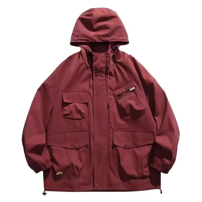 

Японское водонепроницаемое куртка с капюшоном, уличное повседневное мужское модное пальто для пар, молодежное пальто из смеси полиэстера