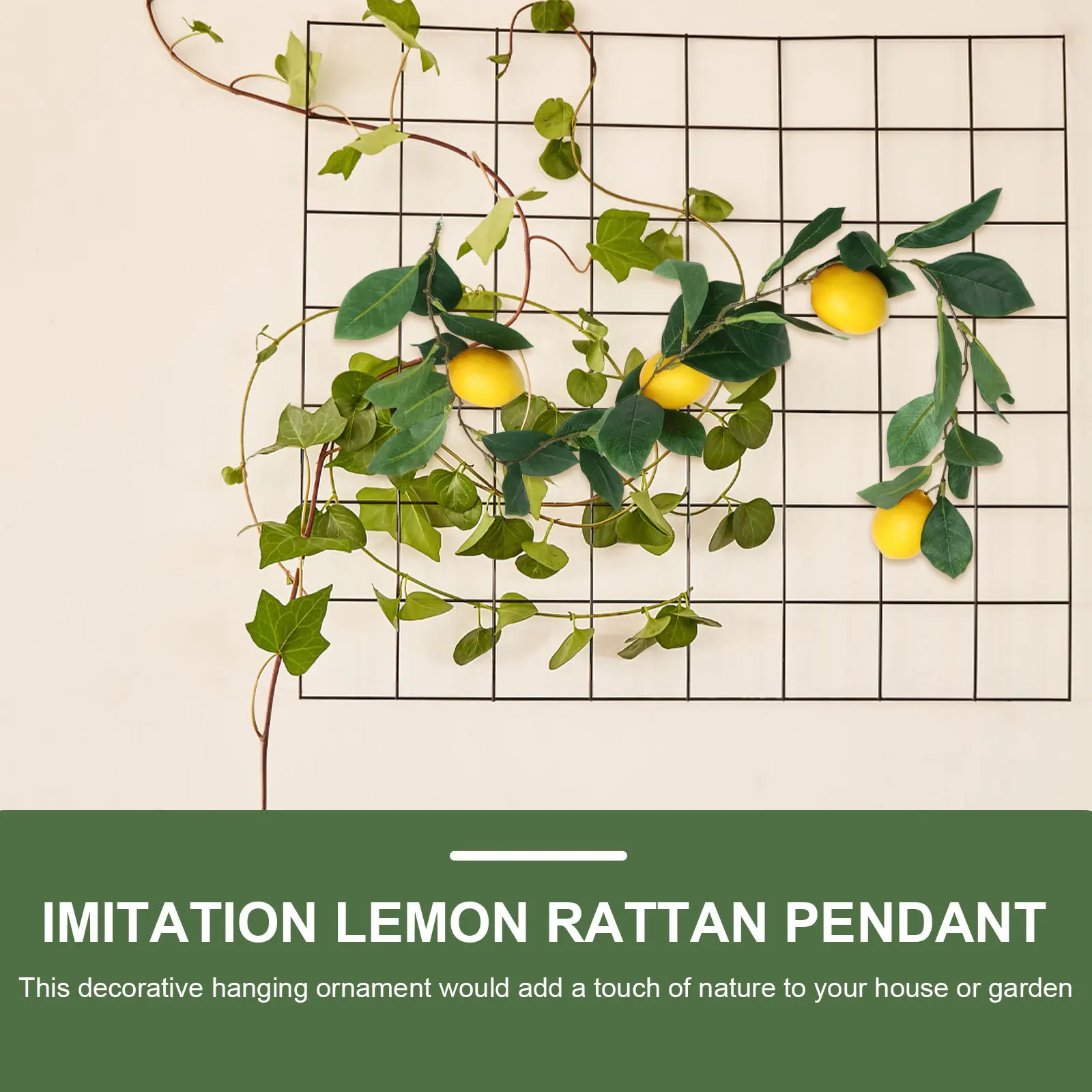 

1pc Stylish Lemon Shaped Hanging Ornament Premium Artificial Vine Faux Plastic Fruits Wall Art Decor for Home Garden Simulation