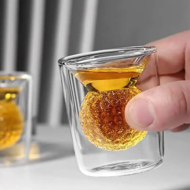 Gobelets de balle de Golf de 50ml, 2 pièces, verre à Double paroi amusant, verres pour spiritueux, pour whisky, thé, expresso, café, tasses à thé