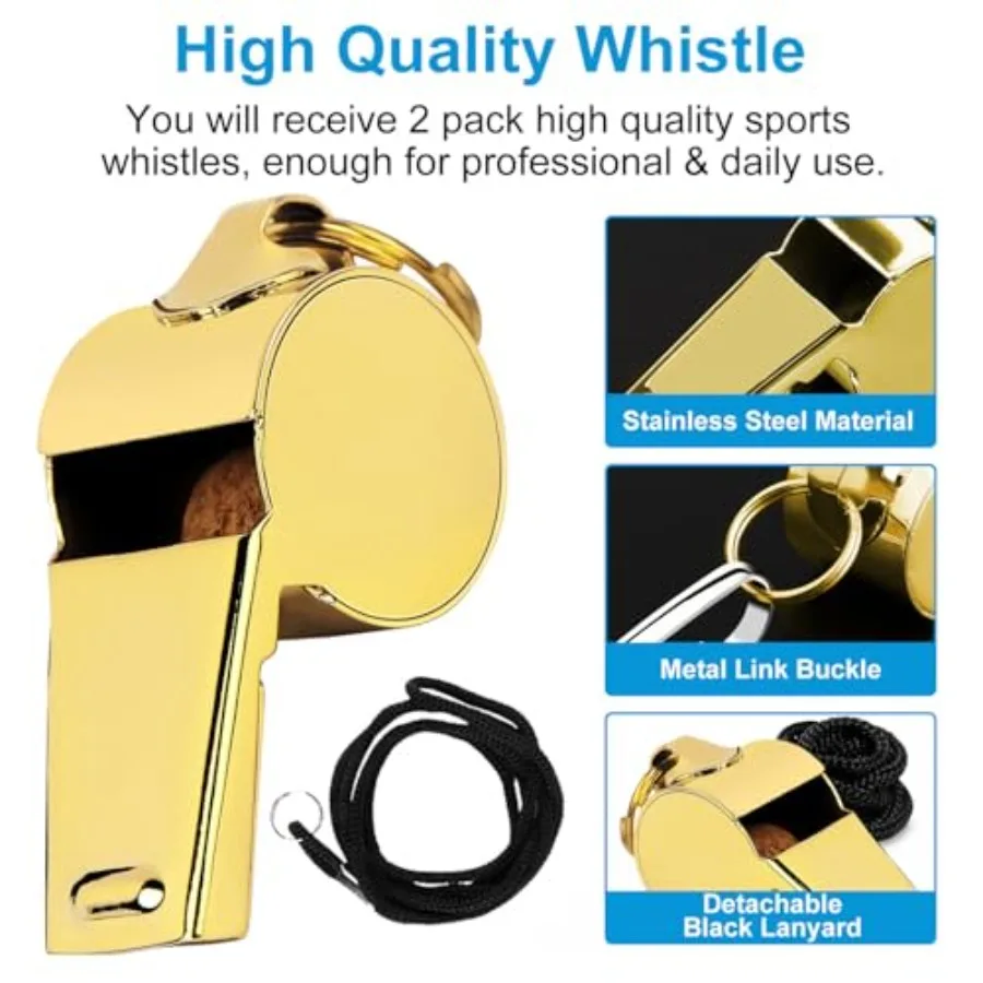 صفارة ذهبية مع حبل بصوت عالٍ وهش من الفولاذ المقاوم للصدأ، صفارة رياضية متينة، صفارات مدرب الحكم للقدم #5