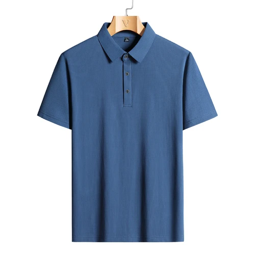Imagen 2 del producto M-9XL Polo de verano para hombre, nueva camiseta de manga corta de secado rápido de seda helada de malla transpirable, Tops deportivos elásticos, ropa para hombre