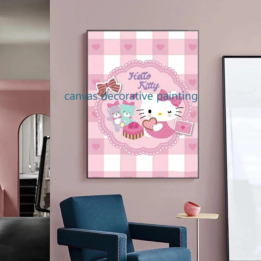 Sanrio-Hello Kitty HD Canvas Pintura Cartaz, Desenhos Animados Japoneses Anime, Quarto de Crianças, Home Art Decoration, Menina, Kids Birthday Gift