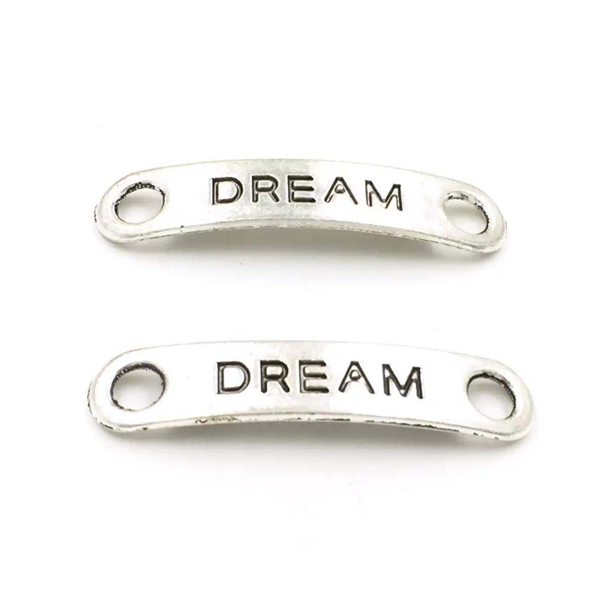 

50 шт. серебристых изогнутых соединителей-шармов 38x8 мм с гравировкой «DREAM» для браслетов, ювелирных изделий, поделок, аксессуаров, набор материалов