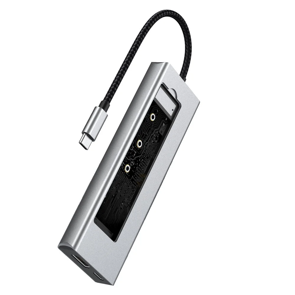 8-in-1 USB Hub M.2 NVMe SATA SSD Enclosure Storage USB3.2 Type-c to HDMI-Compatible Laptop Dock Station USB Adapter For Macbook