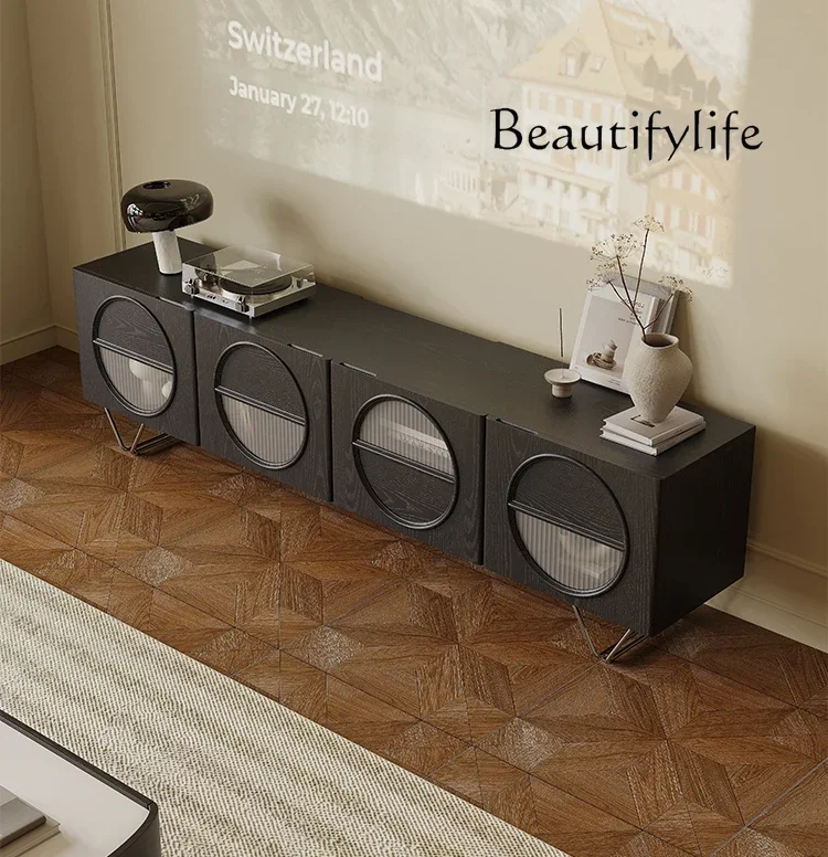 

mobili per il soggiorno Vintage TV Cabinet Household Small Apartment Black Ash Wood TV Wall Cabinet Wabi Sand Middle Ancient Sty
