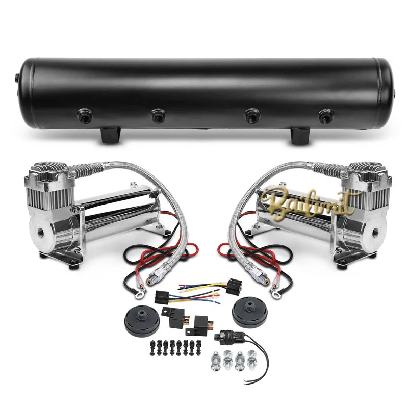 

AI-AM-COM580 AIAMCOM580 New Air Suspension Compressor Kit For 5-Gallon 9 Port Air Tank 180psi Off Pressure Switch