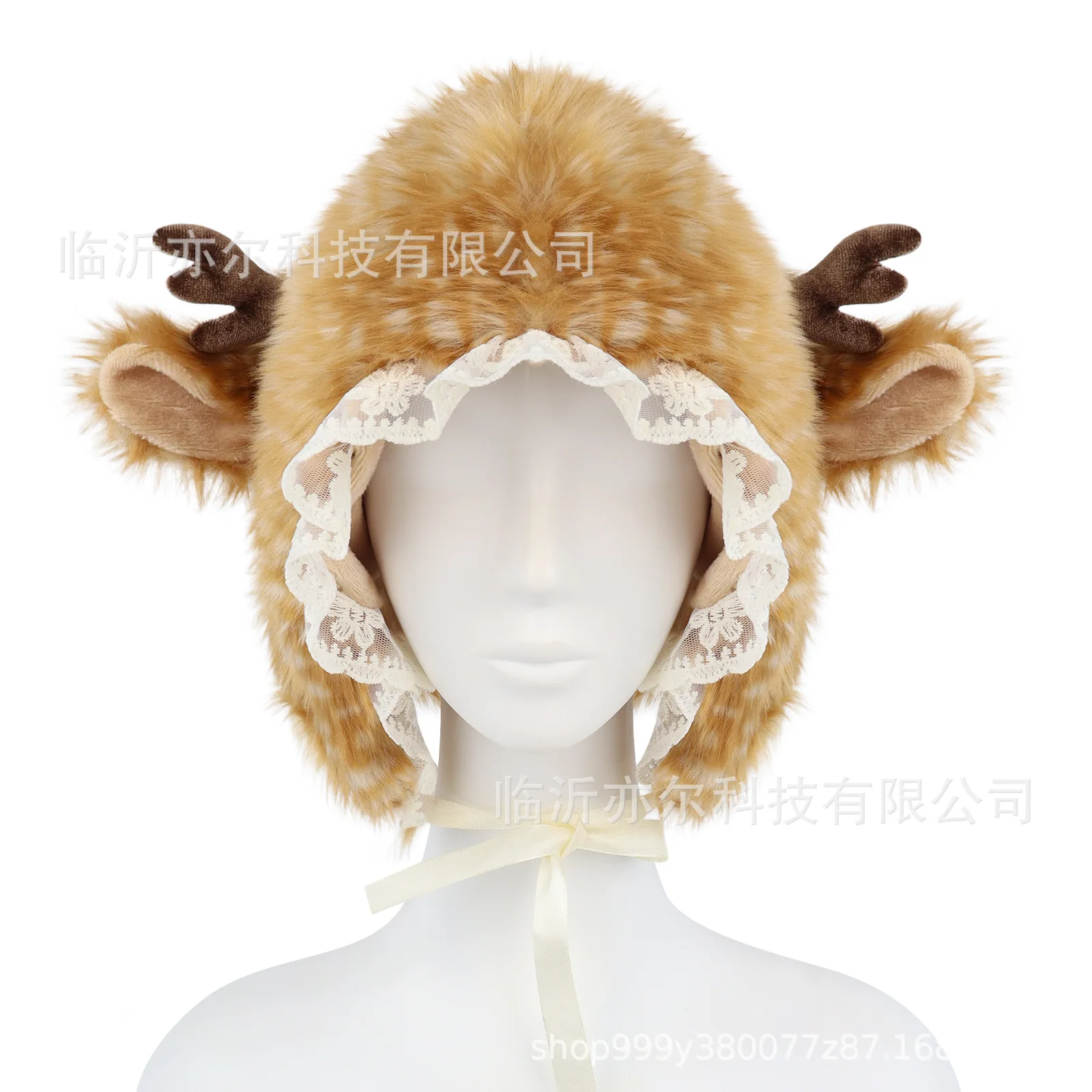 Kawaii Lace Winter Hat Faux Fur Plush Reindeer Furry Boots Socks Cover Gothic Cap Leg Warmers Performance Costume Bomber Hats