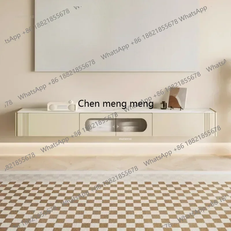

Modern Suspended Wall-mounted TV Stand Set Cheap Furniture Living Room With Bookshelves Italian Wall Cabinet Hotel Home Cream