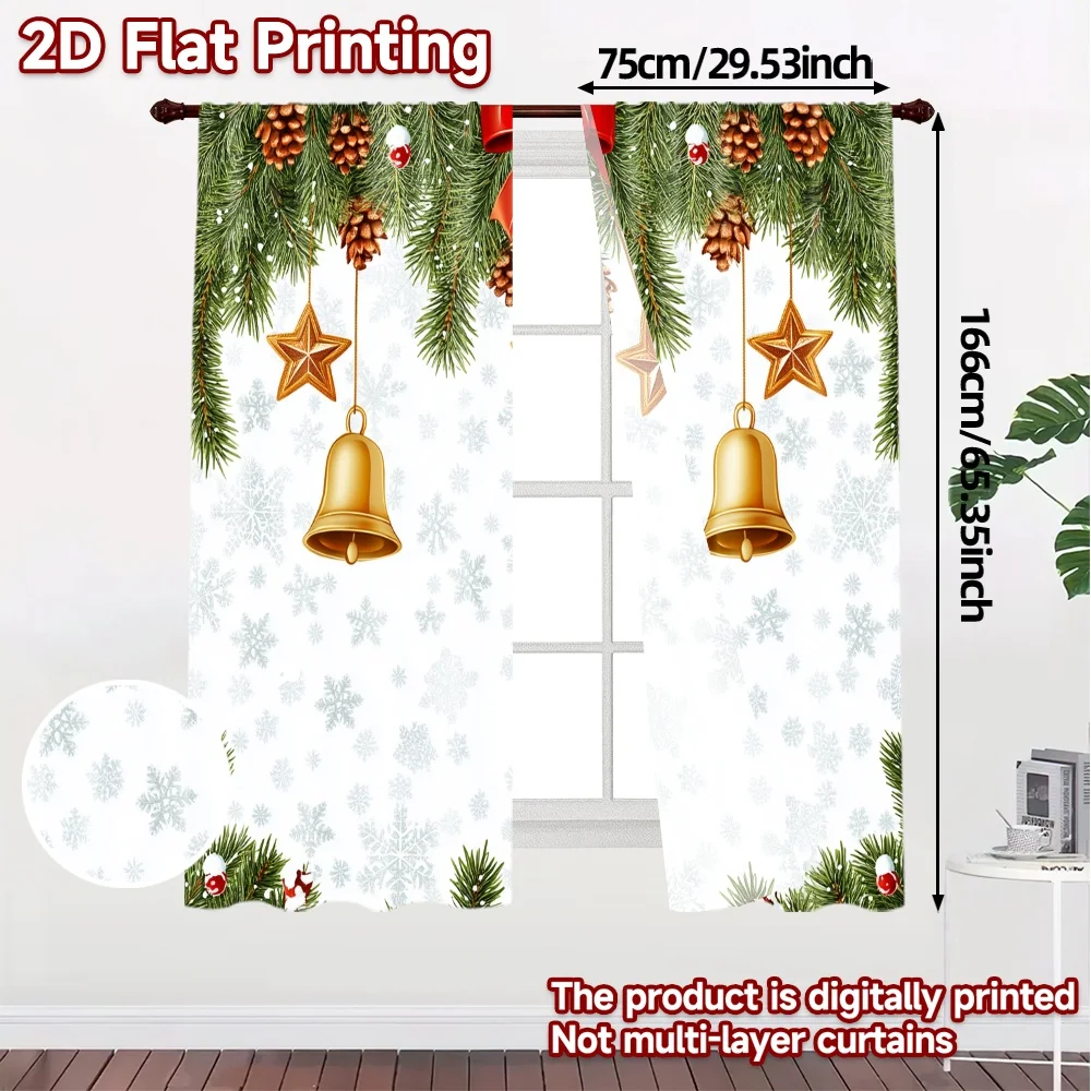 2pcs,Curtains Christmas Bells Stars Snowflakes Border (2) Popular Pattern Curtains Semi-Sheer Curtains Festive for Kitchen