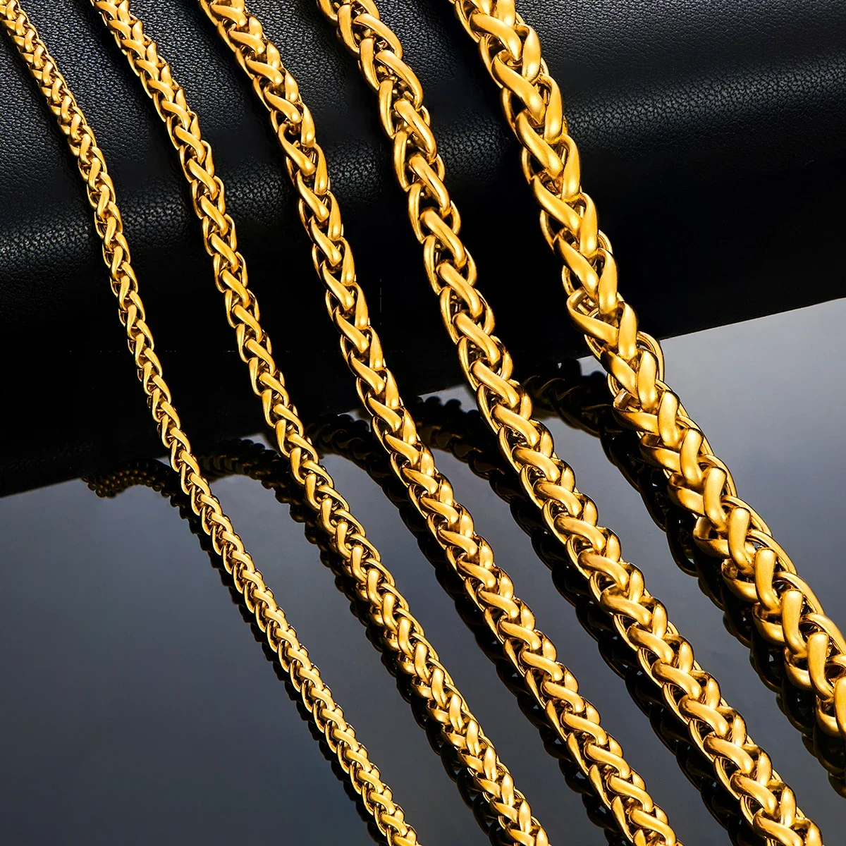 HIYEE Thickness 3/4/5/6/7/8mm Gold Color Wheat Braided Stainless Steel Necklace Link Classic Curb Chain for Men Women Jewelry