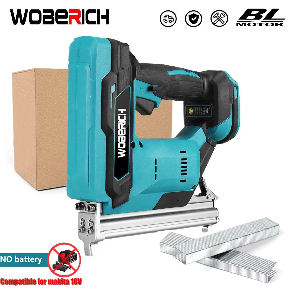 Brushless 1022J Cordless Electric Concrete Nail Gun Stapler Nailer Woodworking +2 Set Nails For Makita/WOBERICH Battery