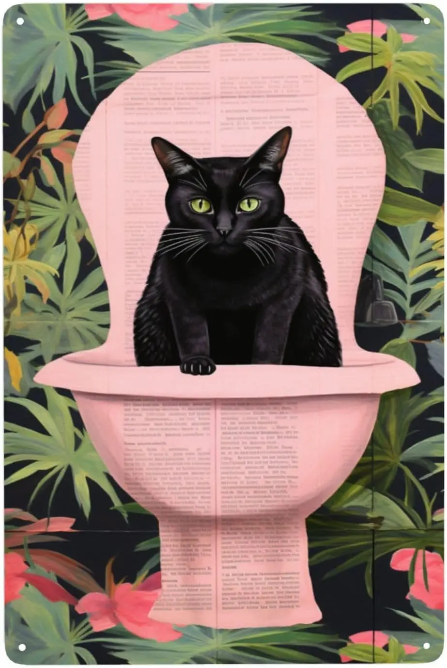 black cat in the pink closestool Toilet metal bathroom signs vintage Wall Art Home door Decor Poster tin Signs,Abstract Plaque f