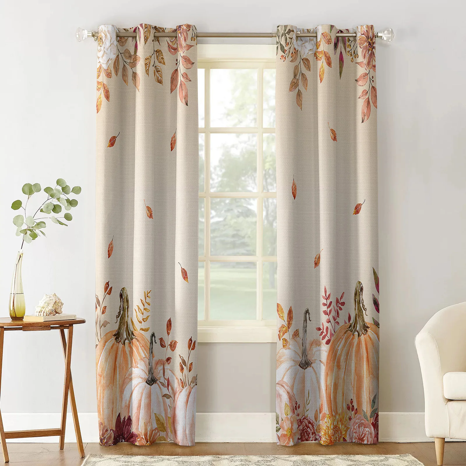 Thanksgiving Pumpkin Autumn Harvest Curtains for Living Room Window Panels Bedroom Kitchen Drapes Home Decor Window Curtain