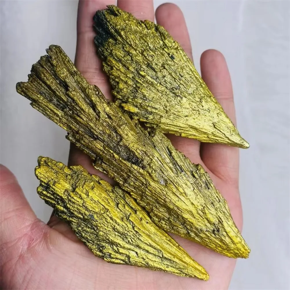 Natural yellow Tourmaline Peacock Feather Electroplated Crystal Healing Reiki Mineral Specimen Rainbow Rocks Diy Home Decoration
