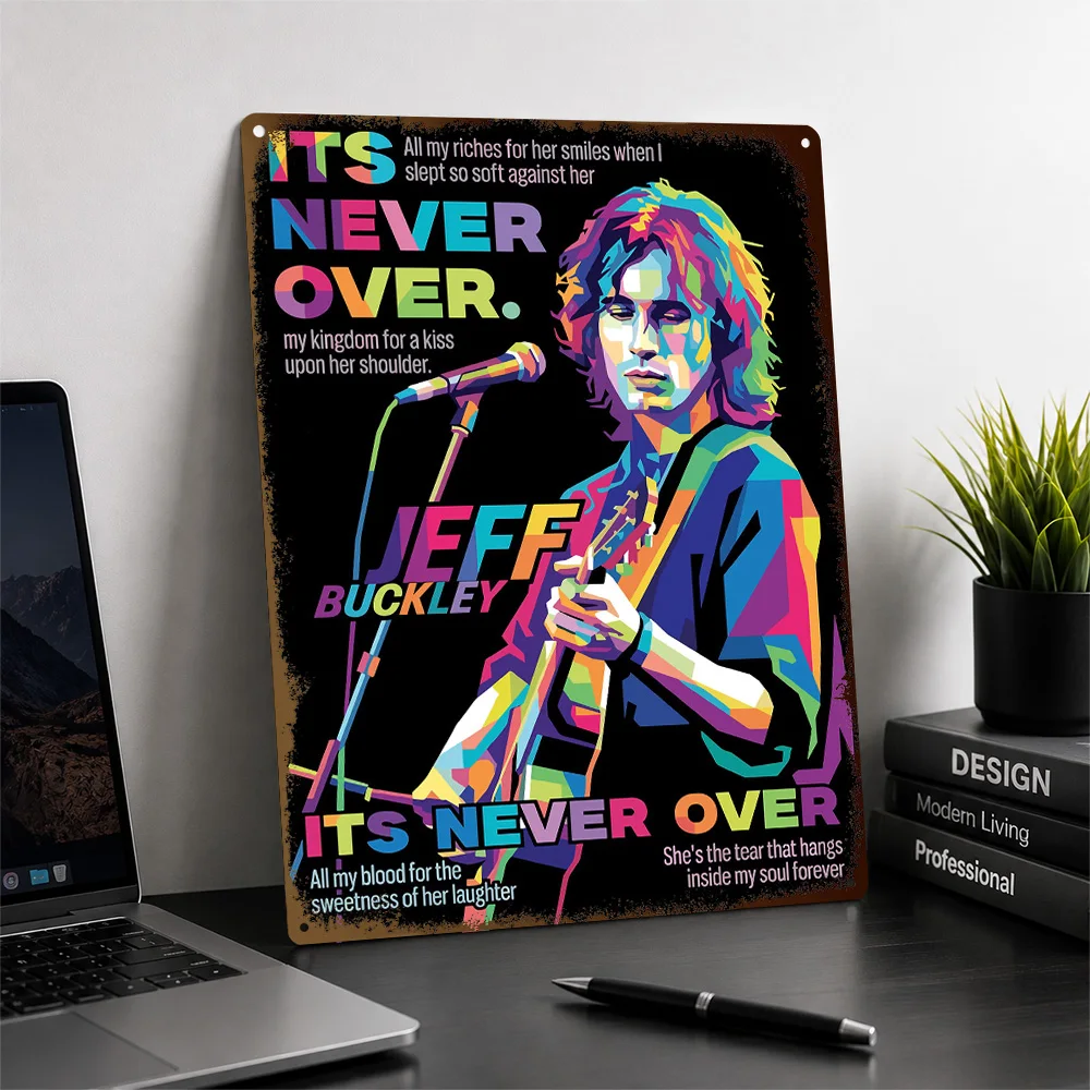 Jeff Buckley Color Block Textured Poster Customized Metal Tin Sign Alternative Stage Design Wall Art Enhances Listening Lounge