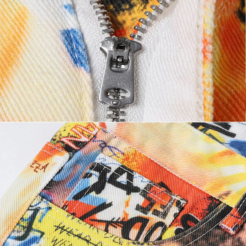 Hommes mode polyvalent imprimé cravate colorant pantalon hommes Baggy jambe droite jambe large haute rue Denim pantalon classique jaune pantalons de survêtement