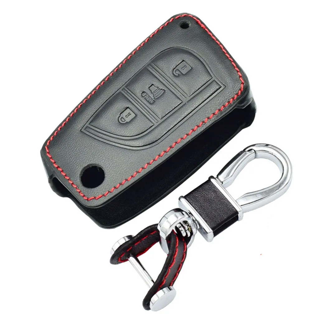 

WFMJ Black Leather For 2017 2018 Toyota Corolla IM 3 Button Flip Key Chain Cover Case
