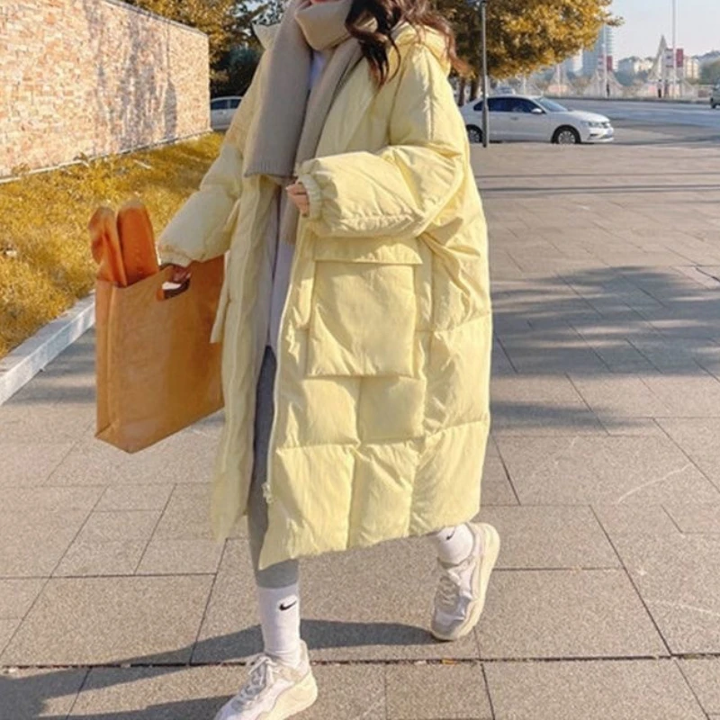 

Milk Yellow Down Cotton Clothes Women's Medium and Long 2025 Winter New Loose Cotton Clothes Thickened Coat