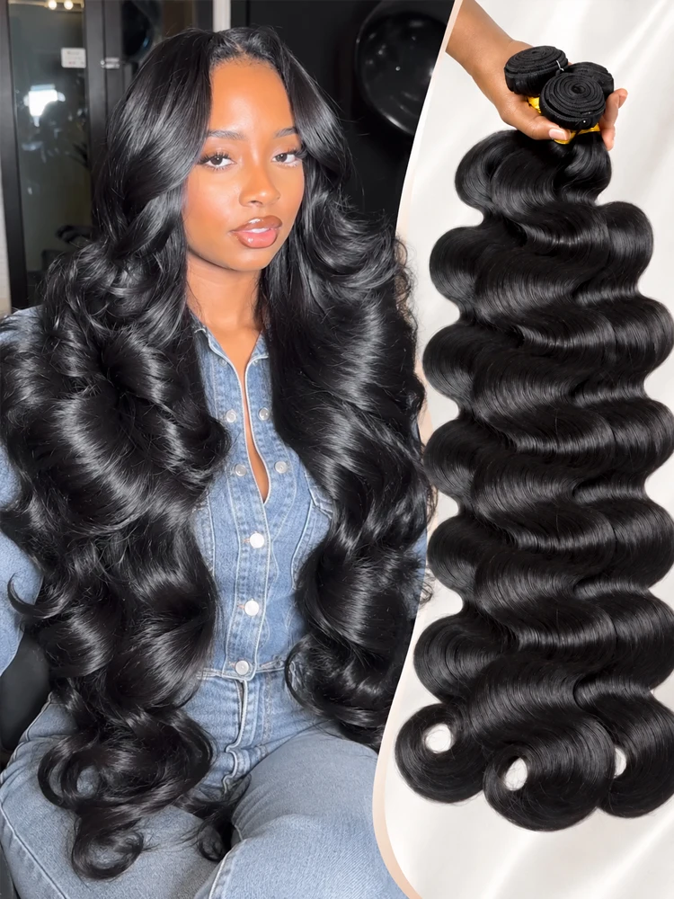 30 40 Inch Body Wave 1 3 4 Human Hair Bundles Brazilian Remy Unprocessed Human Hair Wavy Doule Drawn Bundles Weave Extensions