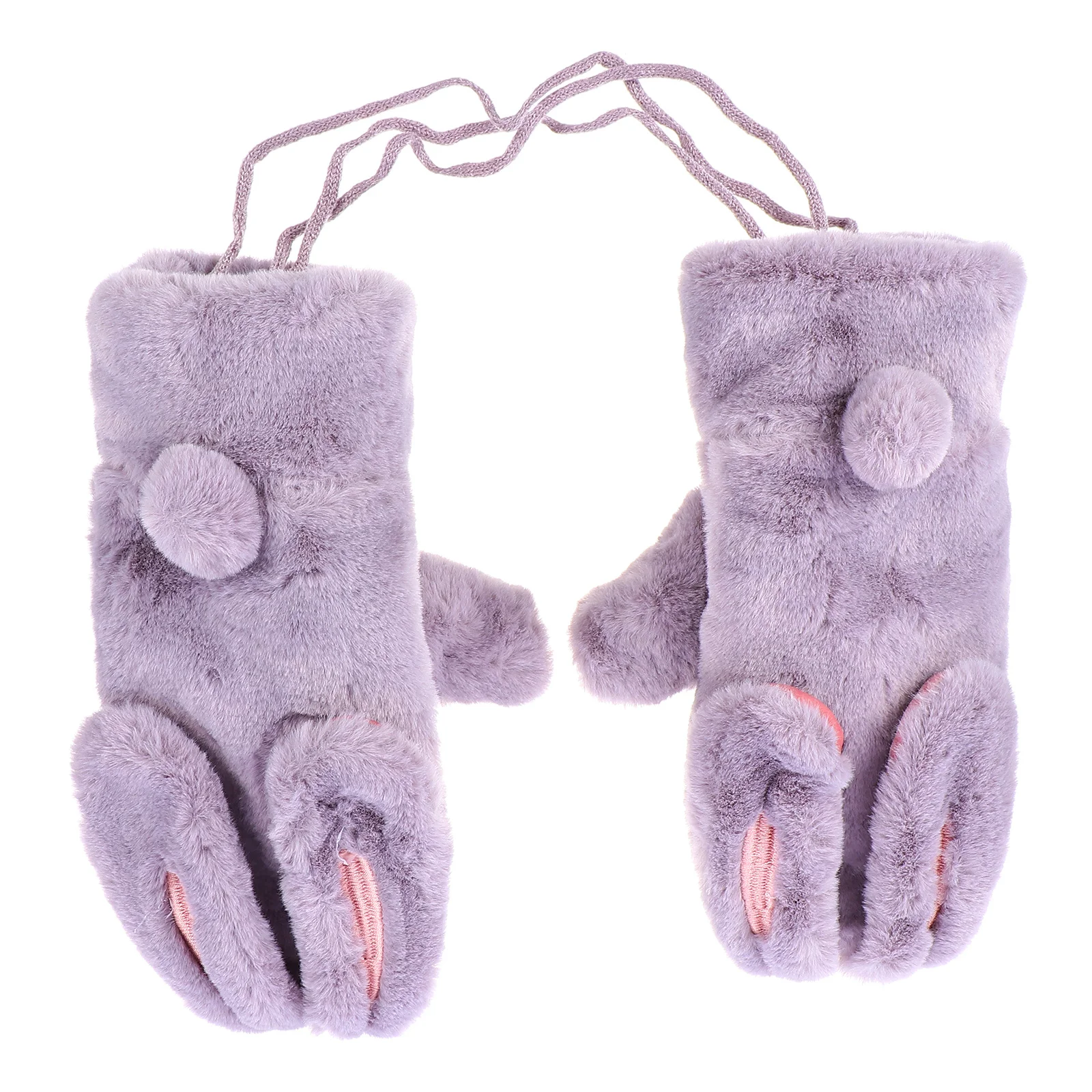 1pcs 1 Pair Rabbit Ear Neck Hung Mitten Full Finger Warm Gloves For Women Lovely Cartoon Winter Mittens Female Gift
