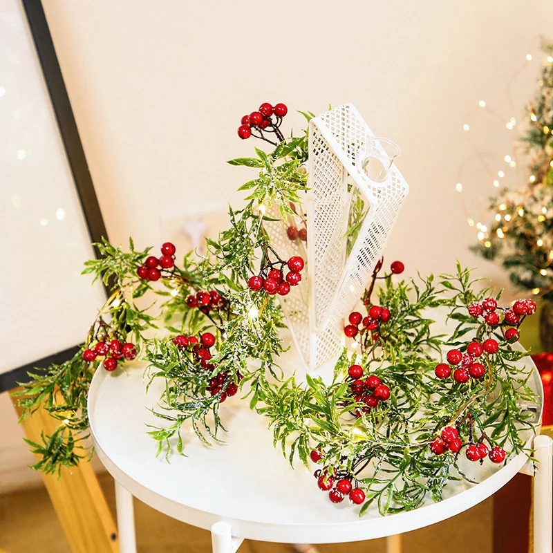 2 Meter 20 Led String Light Outdoor Christmas Pine Leaves Berry Light LED Copper Wire Fairy Garland Patio Decorate Lamp