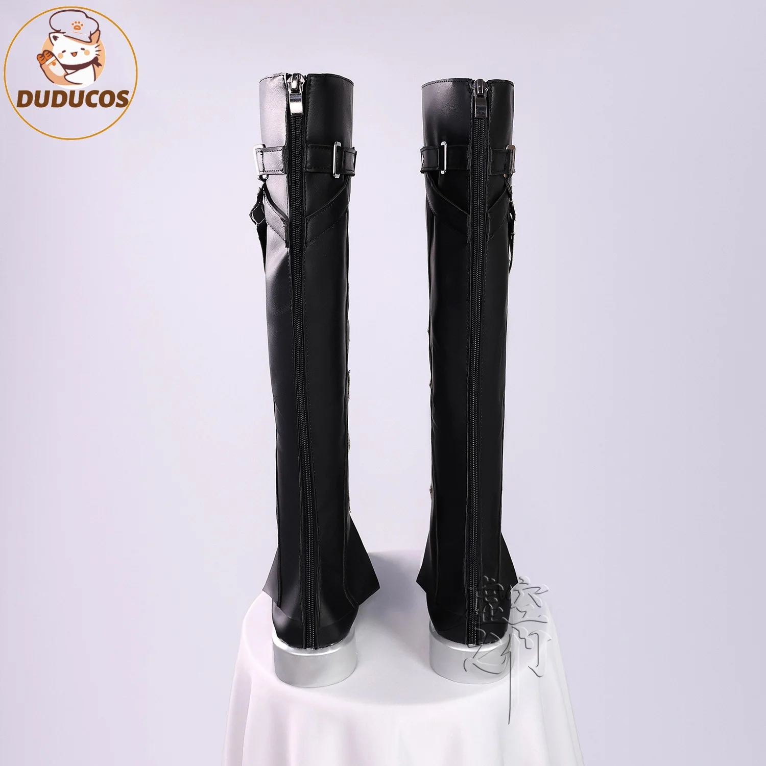 متوفر في المخزون أحذية Flins لعبة Genshin Impact DUDU الرجال أحذية سوداء طويلة Kyryll Chudomirovich Flins أحذية الهالوين التأثيرية