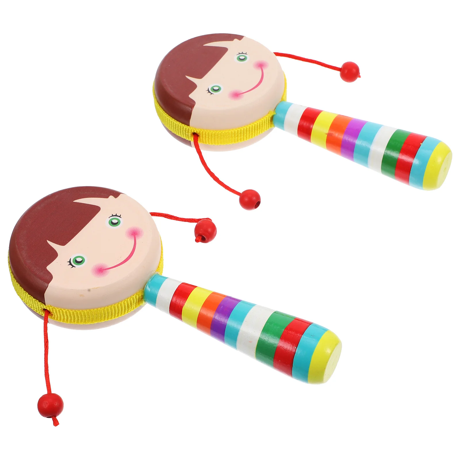 2pcs Wooden Baby Handheld Shake Plaything For Kids Cartoon Design Musical Infant Sensory Rattle Baby Hand Rattle Wood Shaker