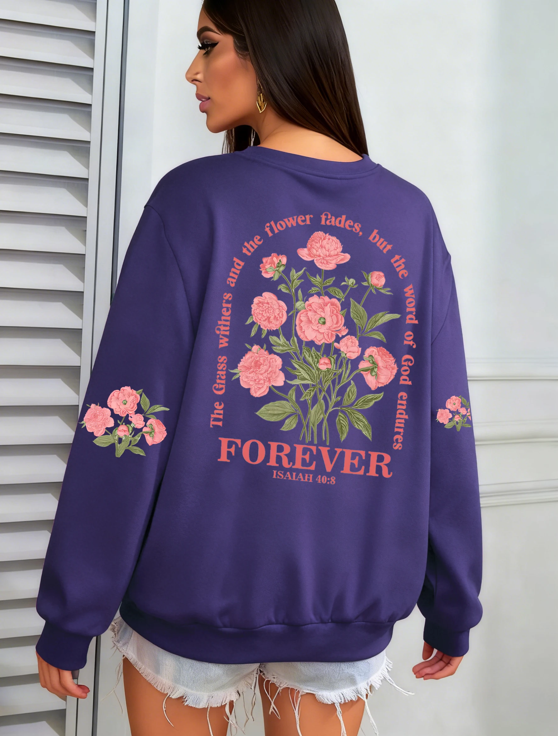 الوردي الزهور الجميلة للأبد الطباعة البلوز امرأة عادية Y2K متعدد الألوان الشارع الشهير فضفاض البلوفرات الصوف س الرقبة الملابس