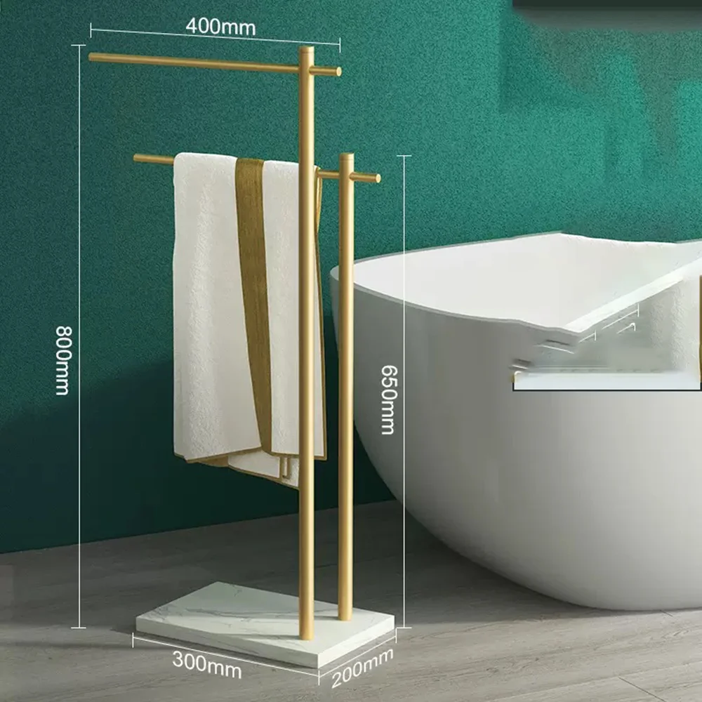 

Black and Gold Marble Rack Floor Towel Hanging Bar Bath Storage Rack Drying Rack Bath Double Bar