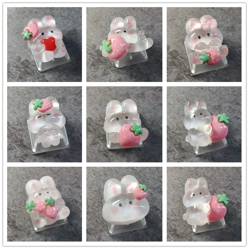 Cute Cartoon Transparent Strawberry Rabbit Keycap DIY Handmade Personalized Mechanical Keyboard Dedicated PBT Keycap