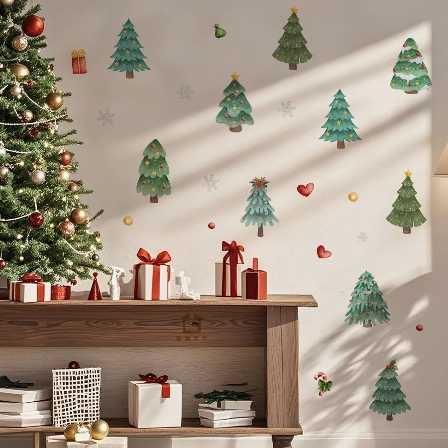 2pcs Cozy Snowflake & Christmas Tree Nursery Wall Stickers Removable Self-Adhesive For Kids' Family Room Playroom Decor