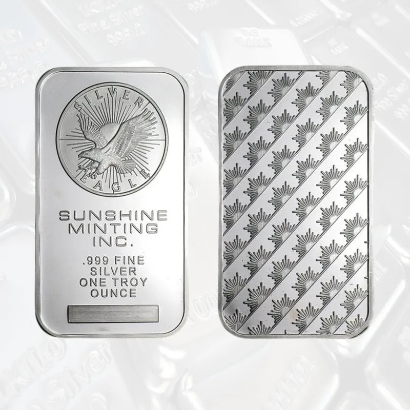 Silver Eagle Bar 1oz Silver Bar Sunshine Minting 999 Fine Silver One Troy Ounce Bullion Souvenir Bar - Image 2