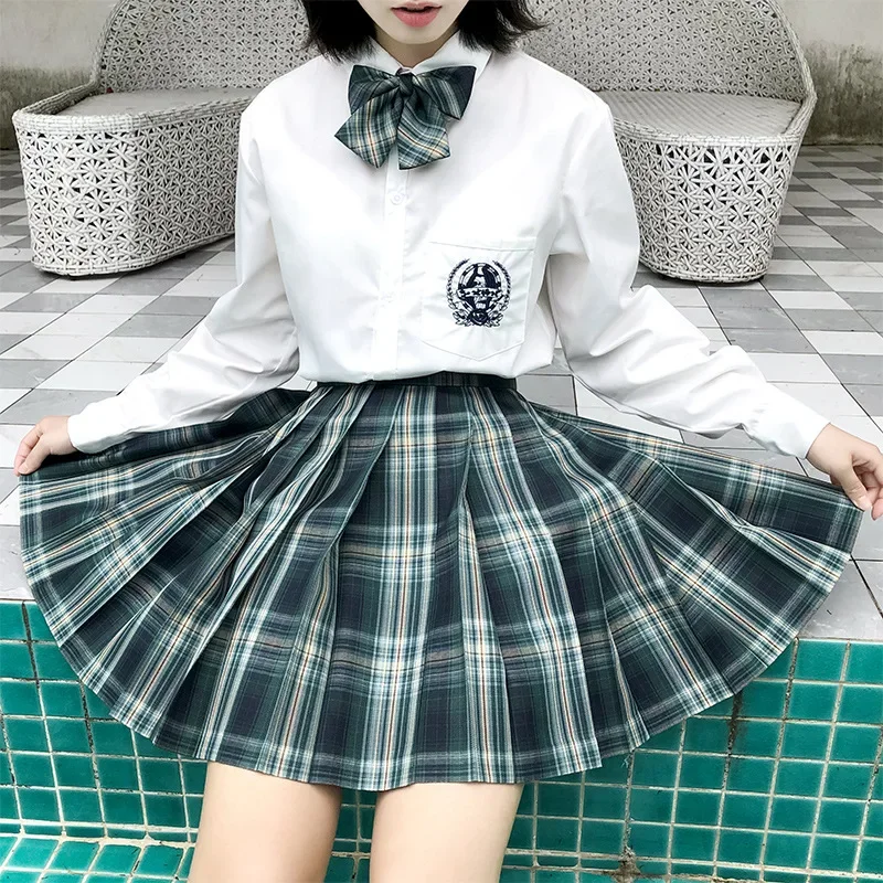 Koreaanse en Japanse Jk Uniform Geruite Rok Pak Grijs Groen Hoge Taille Rok College Stijl Plooirok Schooluniform Cosplay