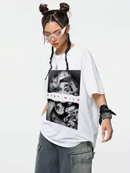 Moda w stylu europejskim portret drukowane damskie t-shirty letnie dorywczo bawełniane topy Street koszulki z okrągłym dekoltem oddychające luźne ubrania