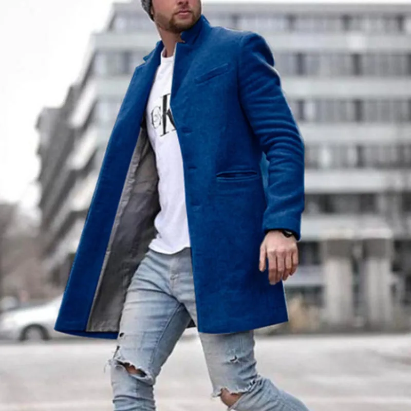 2022 Men\'s Trendy Elegant Woolen Windbreaker Thickened Warm Long Coat Autumn Winter Fashion Casual Trench Clothes