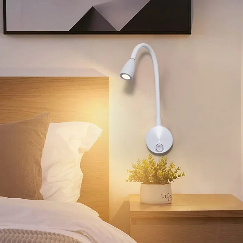 Lámpara de lectura para mesita de noche, luz de noche de pared blanca cálida de 3W, con flexión Variable, accesorios de 90-260V, con cable LED