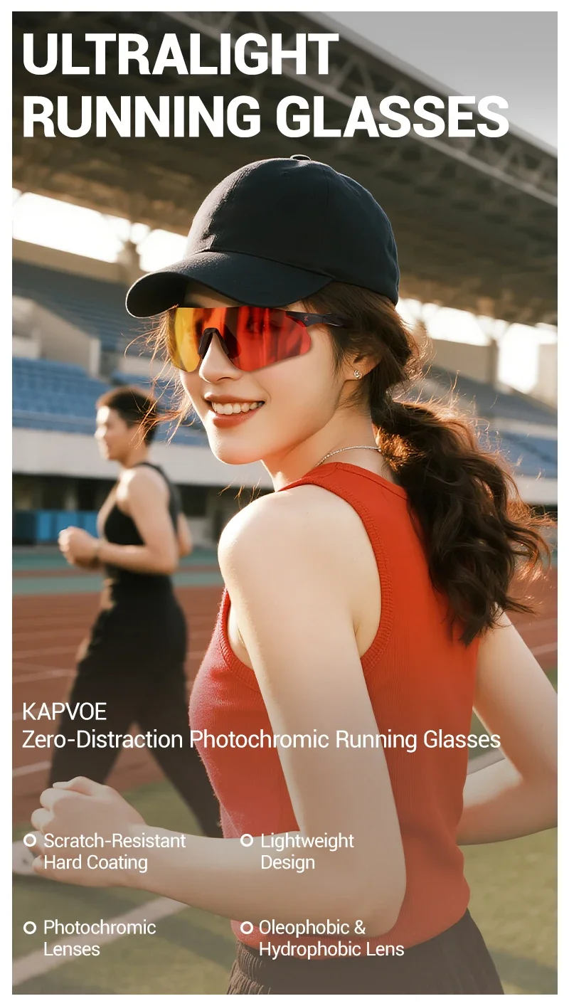 Kapvoe Photochrome Laufsonnenbrille für Herren, Outdoor-Sport, Fahrradbrille, Radbrille, UV400, ultraleichte Marathon-Brille, MTB – Detail 1