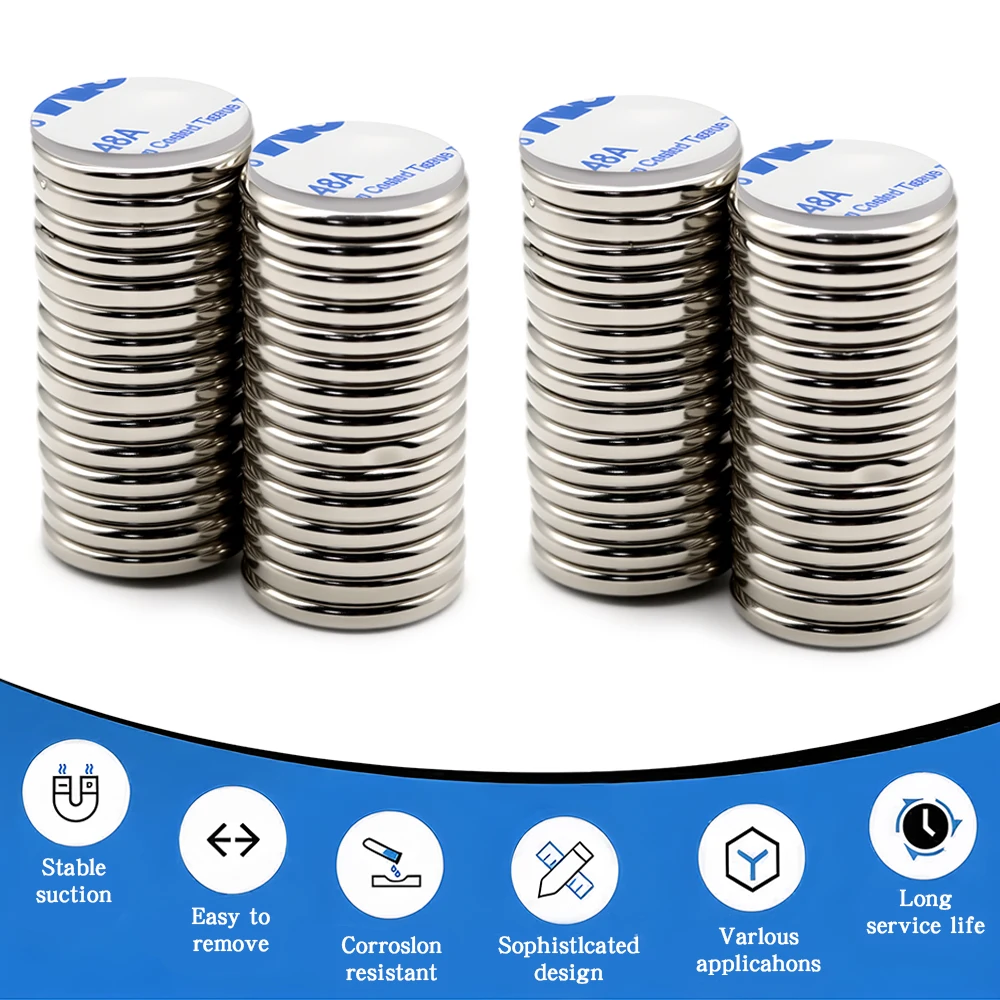 20x3mm N35 Super Strong Neodymium Magnet Round With Double-sided Adhesive NdfeB Powerful Permanent imans Refrigerator Magnets - Detail 1