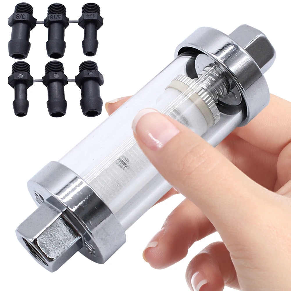 Inline-Kraftstofffilter mit 6 Schläuchen, Auto-Kraftstofffilter-Ersatz, Kraftstofffilter für universelle 3/8 Zoll, 1/4 Zoll, 5/16 Zoll Schläuche