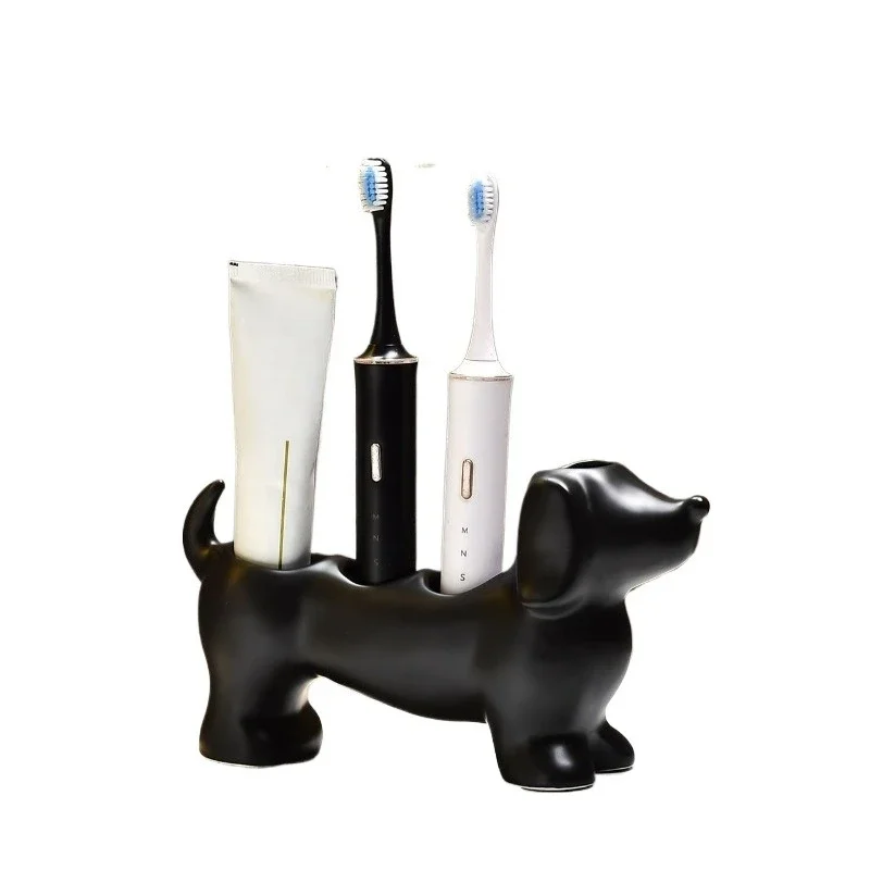 

Creative Dachshund Ceramic Toothbrush Storage Shelf Toilet Bathroom Wash Table Couple Toothbrush Toothpaste Shelf