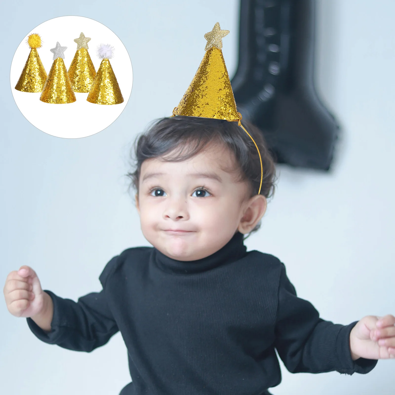 

8 Pcs Kids Glitter Hat Prop Crown Cap Party Hat Decorative Stars Birthday Party Cone Hats Child Celebration Accessories