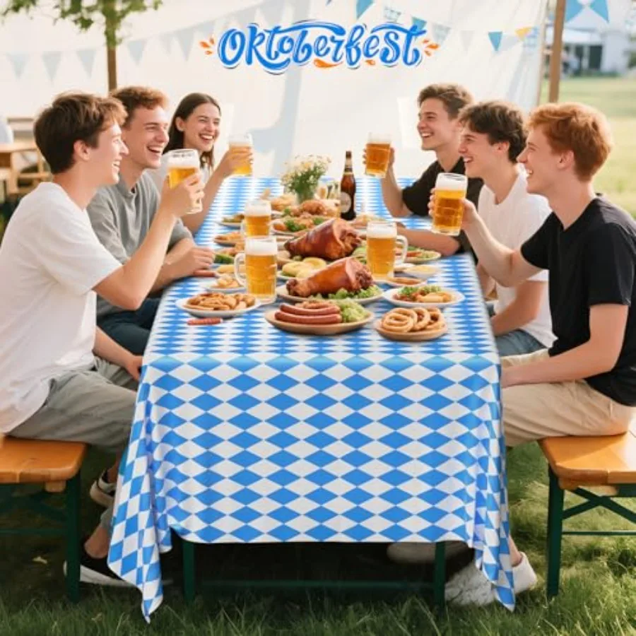 5PCS Oktoberfest Tischdecken 54" x 108" Oktoberfest Bayerische Vinyl Tischdecke Oktoberfesten Dekorationen Party Tischdecke Blau und