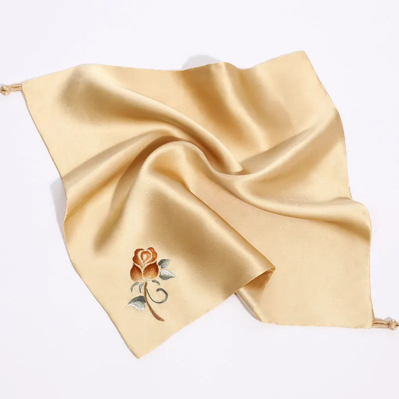 35x35CM Small Square Scarf Women's Silk Mulberry Versatile Fashionable Handmade Suzhou Embroidery Rose Gift Box Handkerchiefs
